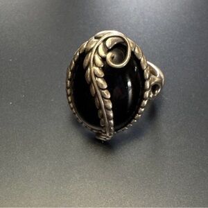 Carolyn Pollack Black Onyx & Sterling Silver Ring Sz 7 w/ Box Leaves